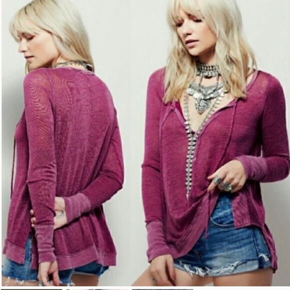 We the Free- Free People- Purple Affogato Hacci Linen Blend Tunic Popover, Small - Picture 14 of 14